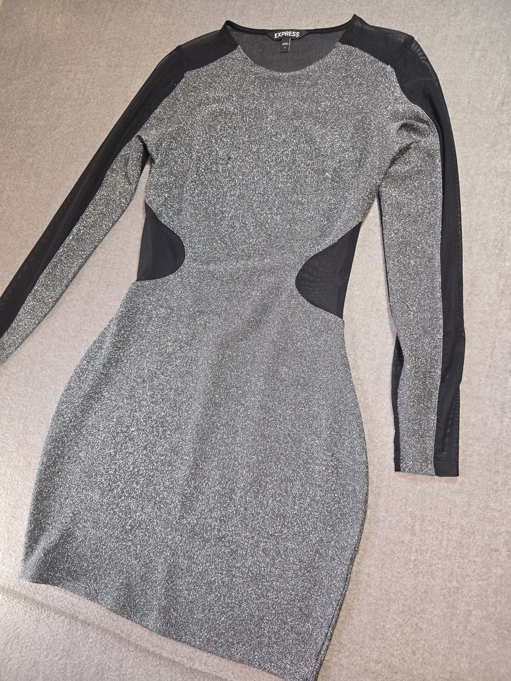 Express Silver & Black Long-Sleeve Bodycon Dress Women's 2